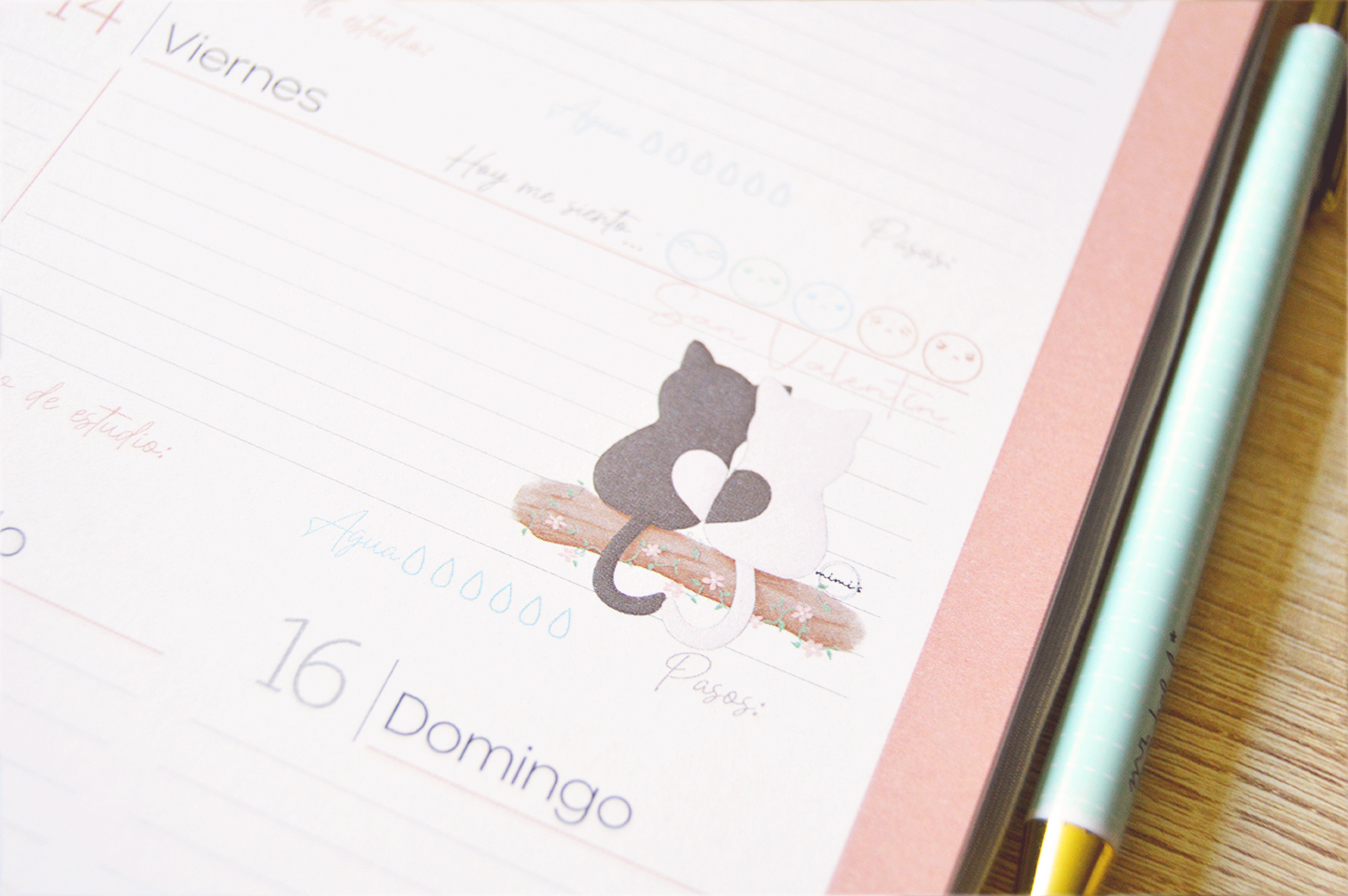 Agenda anual semanal 2026 - Diseño gatos en acuarela